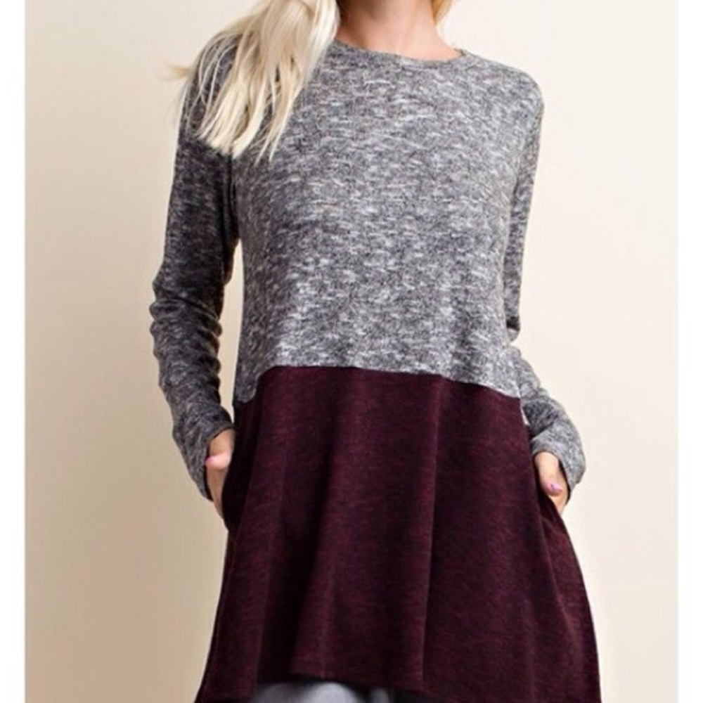 Heather Grey and Burgundy Top